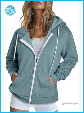 Zip Up Hoodie Long Sleeve Full Zip Hooded Sweatshirt Pockets Jacket Casual
